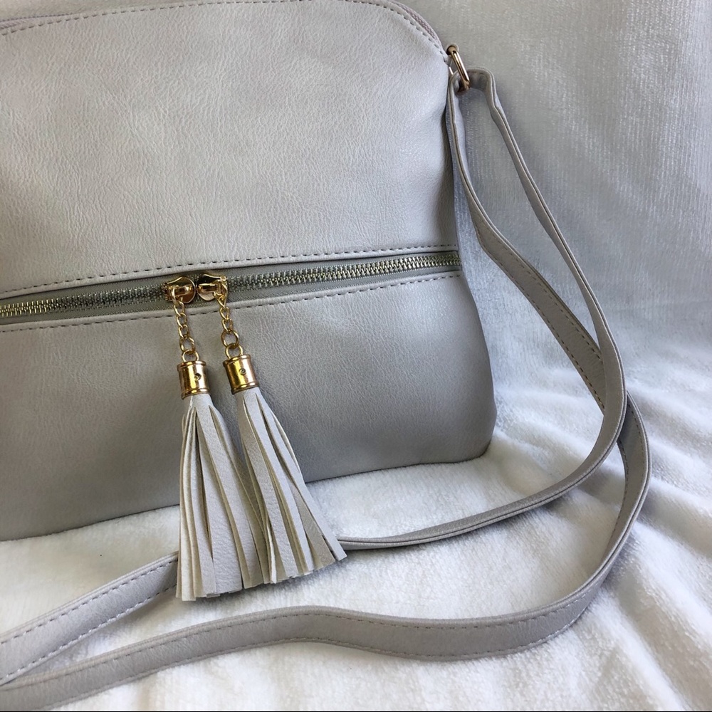 NWT Grey Crossbody Bag with zipper tassel pocket